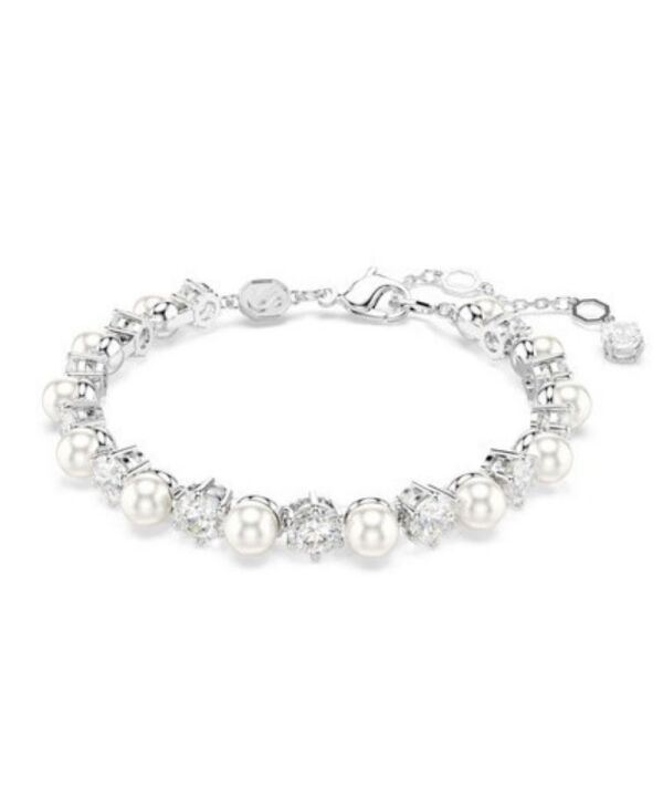 【SWAROVSKI】Matrix テニス ブレスレット ★ クリスタルパール Matrix Tennis ブレスレット, ラウンドカット, ホワイト