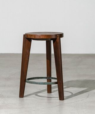 Round Wood Stool With Iron Ring