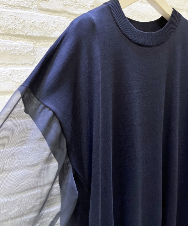 HYKE CREW NECK SWEATER SHEER SLEEVE elc.or.jp